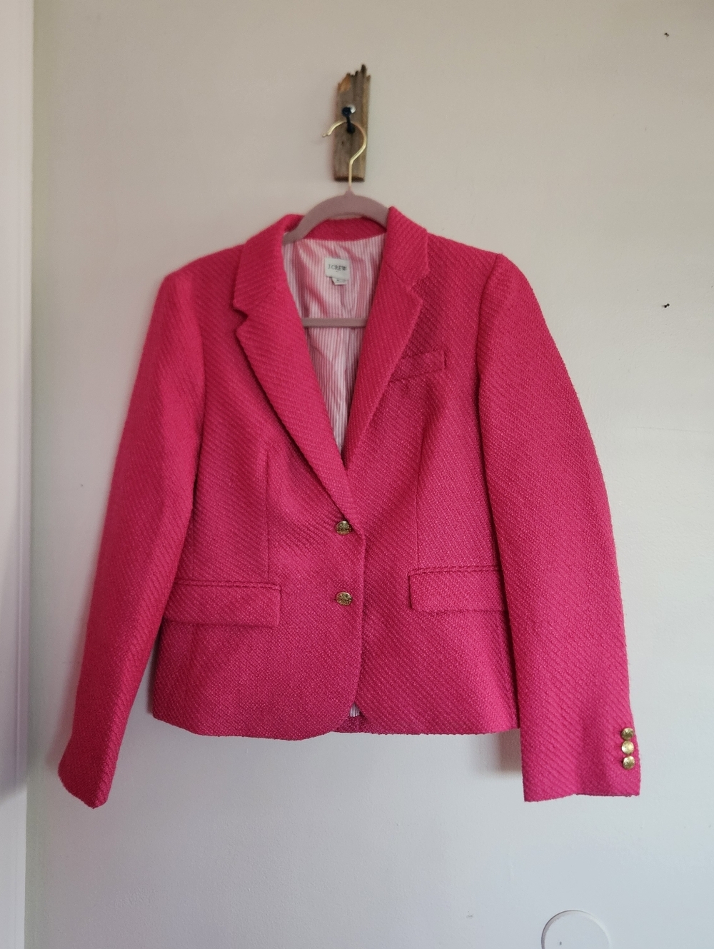 New J.Crew hot Pink Tweed Blazer Gold Button Jacket NWT Size 8 Preppy Chic - Picture 3 of 5